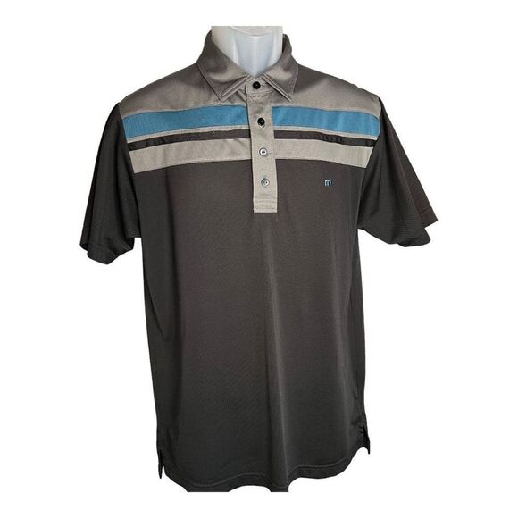 Travis Matthew Men's Striped Short Sleeve Golf Polo Shirt Black Gray Medium - Picture 3 of 13